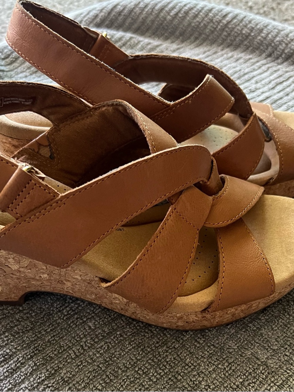 Clarks Tan Suede Cork Wedge Sandals